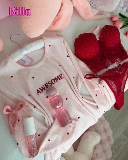 بيجامة ربيعية منقشة قلوب باللون الزهري والكواليتي😭💗💕💞♥️