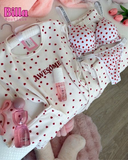 بيجامة ربيعية منقشة قلوب😭😭♥️ والكواليتي🔥🔥