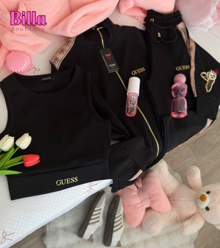 ترينينجguess ثلاث قطع توب وجرزة وبنطلون باللون الأسود والكواليتي خيال😭🔥😩