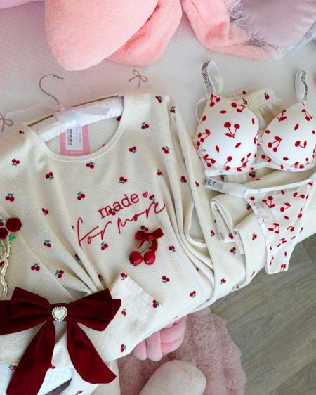 بيجامة ربيعية منقشة 🍒 والكواليتي😩🔥🍒🫰🏻💕