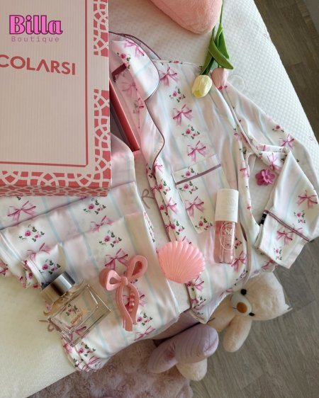 بيجامة coccolarsi منقشة فيونكات ستان حرير ناعم🎀😩💕الكواليتي🔥