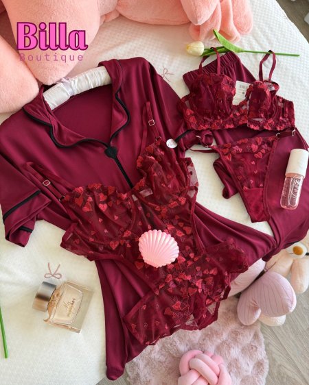 بكج يتكون من خمس قطع باللون باللون البرغندي مع بوكس💗♥️🍒