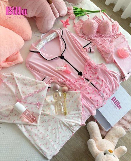 بكج البينك 💗🥹🌷بتكون من سبع قطع(بيجامة بنطلون وبيجامة شورت وطقم داخلي وسوت)🥹