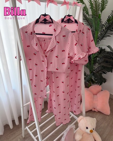 بيجامة كروهاتمنقشة كرز بتفصيلتها الصيفية المميزة والكواليتي🔥😭