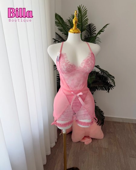 فستان شيفون دانتيل باللون الزهري 💕🤏🏻🎀