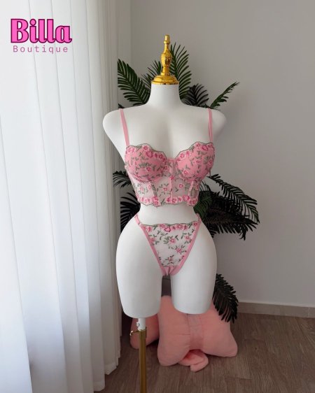 طقم داخلي دبل بوش منقش ورد توب بسطل🥹🌸🎀💕