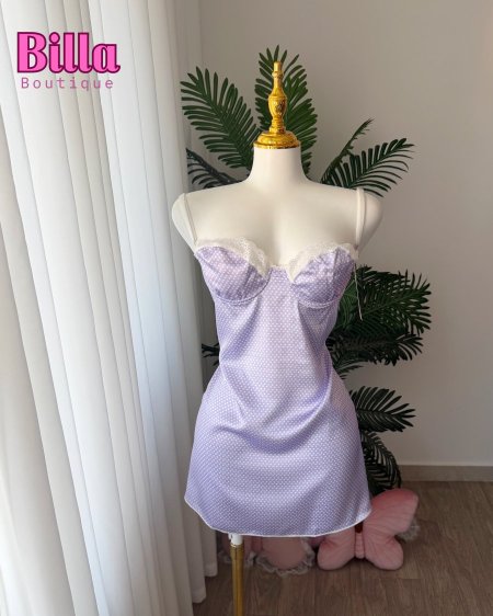 فستان ستان حرير نهدي منقط ابيض والكواليتي بتسطل💕
