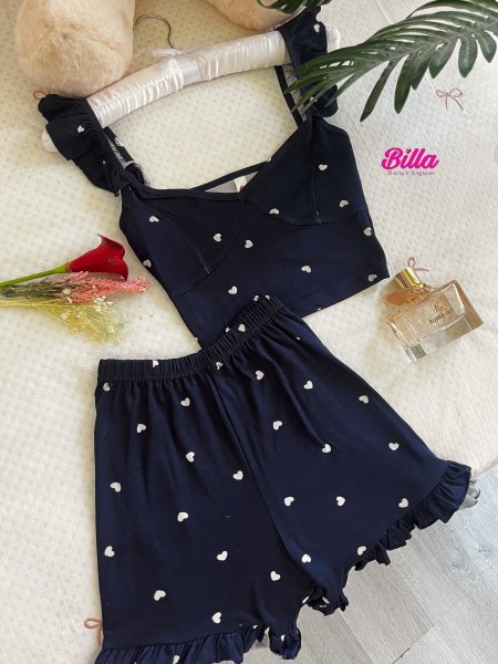 بيجامة شورت قطن نقشة قلوب والكواليتي🔥😍❤️