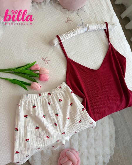 بيجامة شورت منقشة كرز🍒