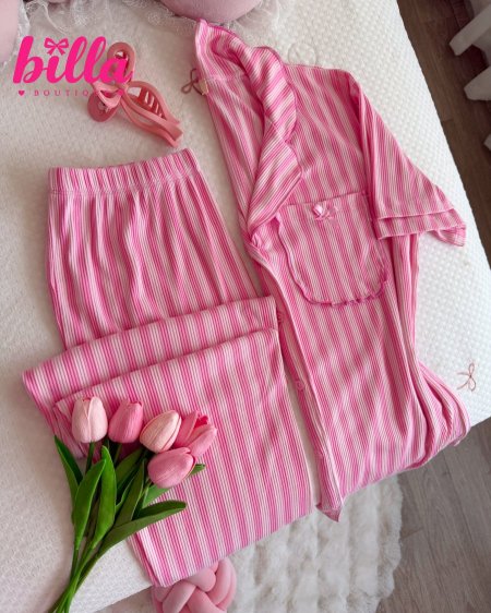 بيجامة نص كم مخططة بنطلون 🎀🎀