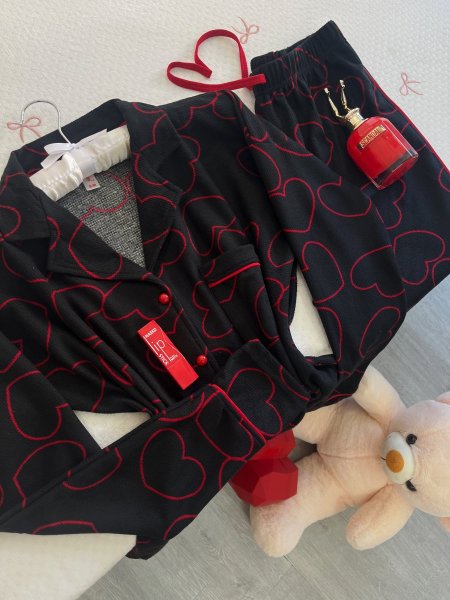 بيجامة خريفية شتوية منقشة قلوب والكواليتي🔥