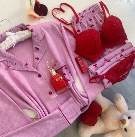 بيجامة خويفية شتوية ناعمة منقشة فيونكات والكواليتي🔥