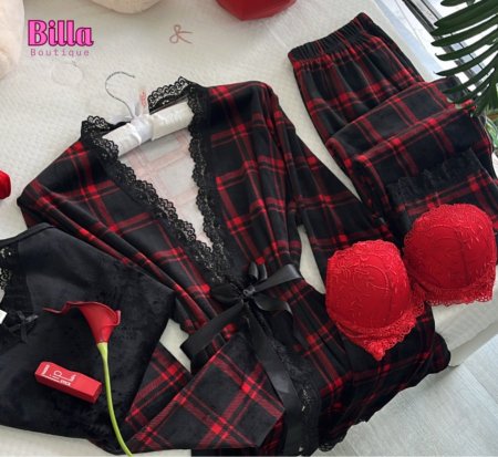 بيجامة ثلاث قطع شتوية مخمل فرنسي تقيل تنقيشة كروهات😍❤️