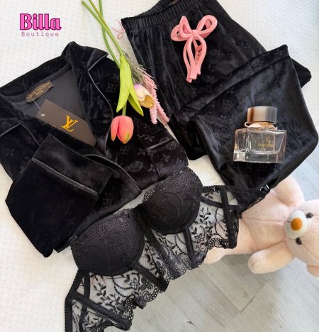 بيجامة من ماركة Louis Vuitton بلون الأسود مخمل تقيل 🖤