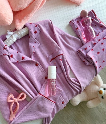 بيجامة خويفية شتوية ناعمة منقشة فيونكات والكواليتي🔥