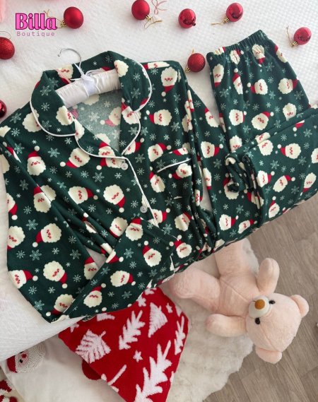 بيجامة سانتا باللون الاخضر فليز ناعم بتسطل😭🎅🎄