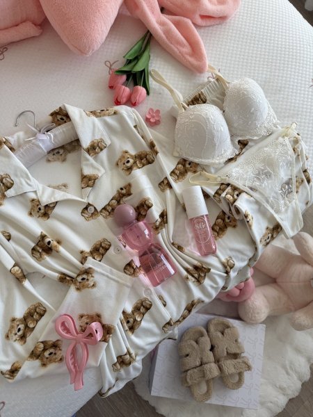 بيجامة كيوتة منقشة دباديب 🧸 فليز ناعم😭🫰