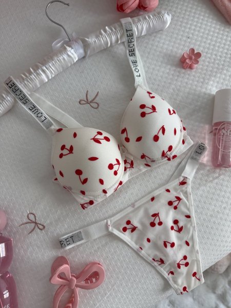 طقم داخلي منقش كرز 🍒 دبل بوش🥺🫰🏻💋