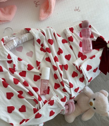 بيجامة فليز منقشة قلوب مخمل ناعم❤️